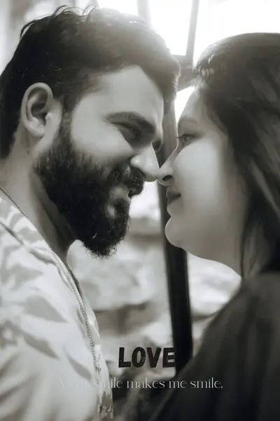 Album spread featuring a black and white couple portrait with hand-lettered typography