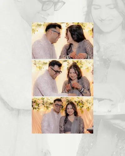 Album spread with a three-panel sequence of candid ceremony moments